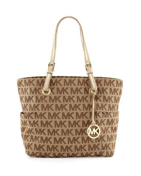 michael kors jet set signature logo tote handbag in brown|Michael Kors carryall.